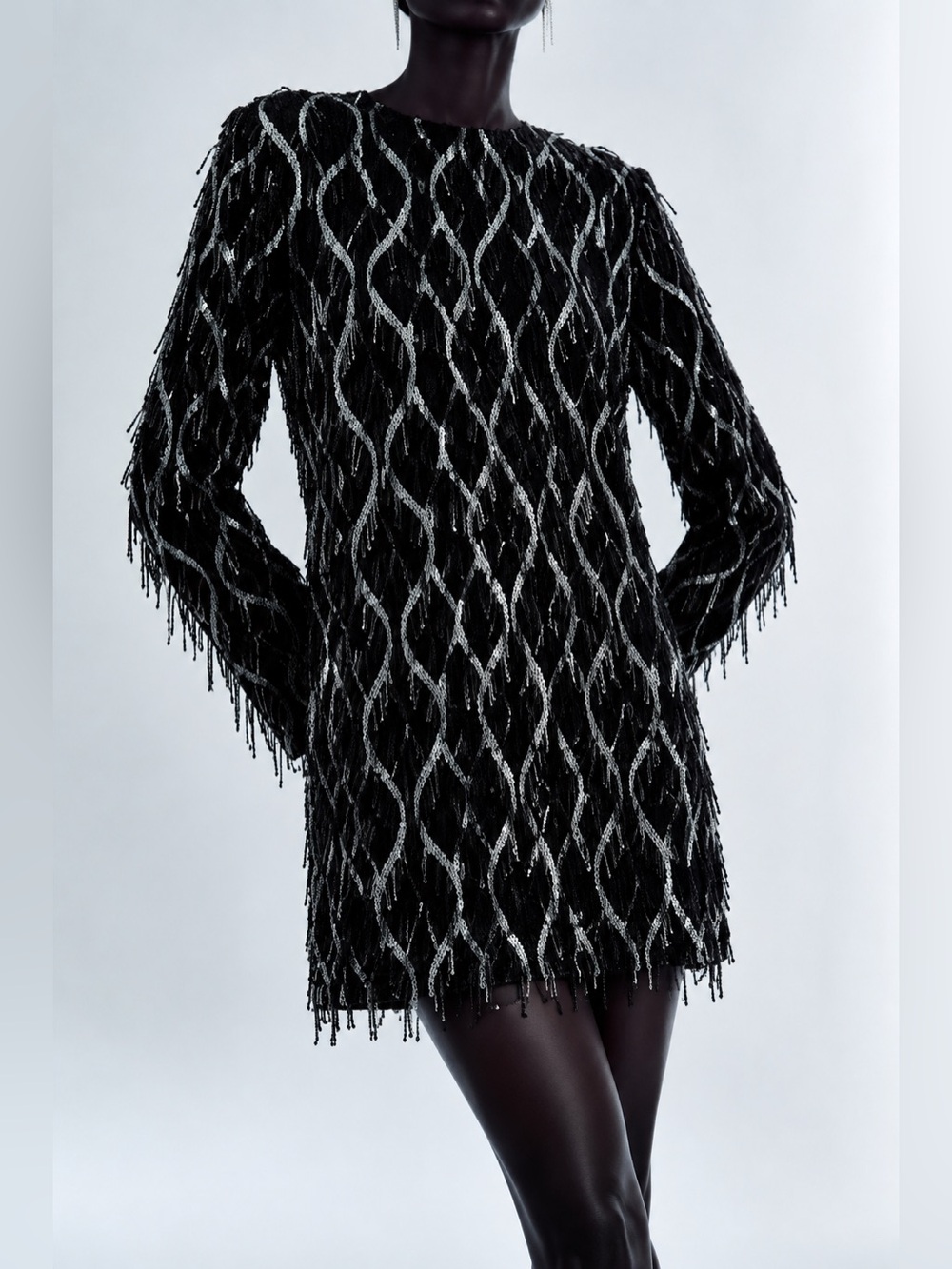 ZARA SEQUIN FRINGED MINI DRESS